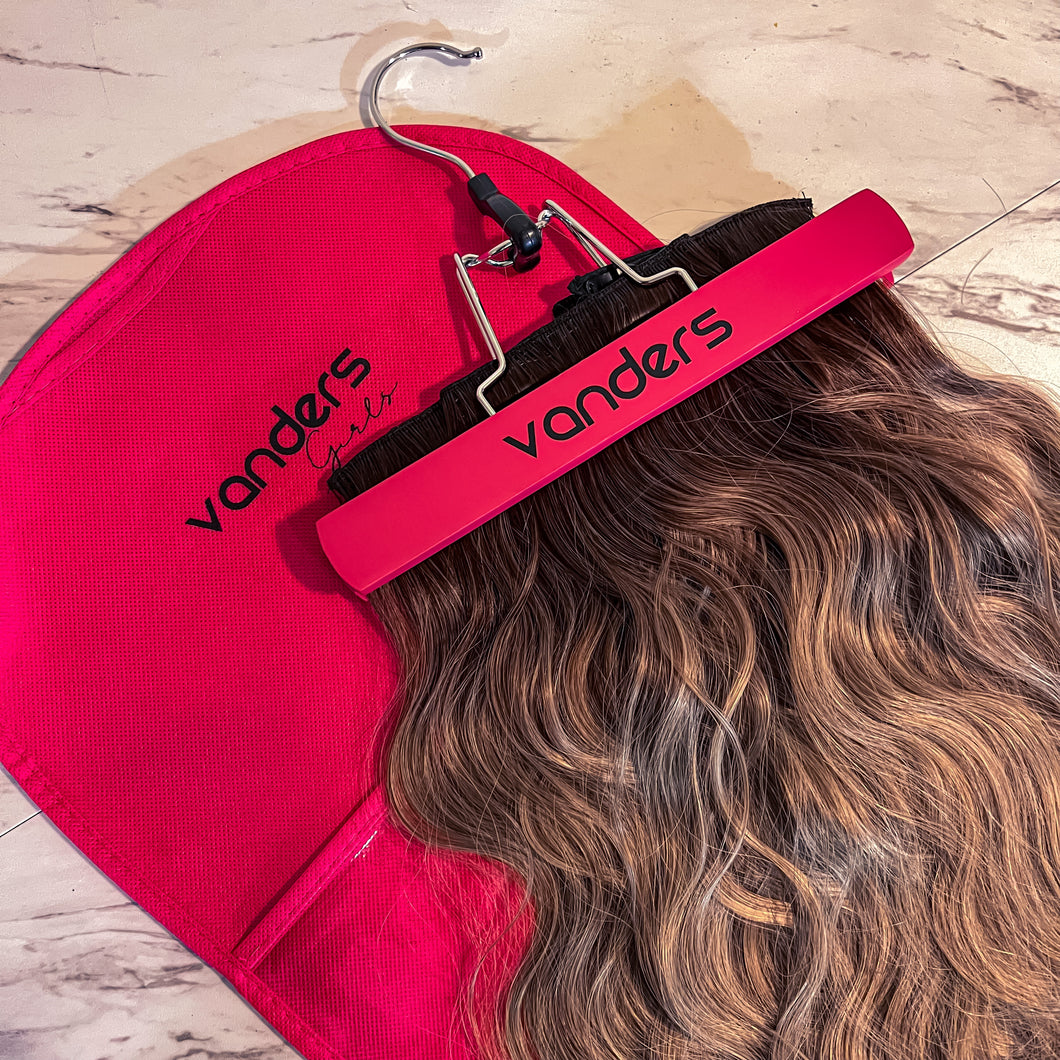 Hair extension hanger and storage bag